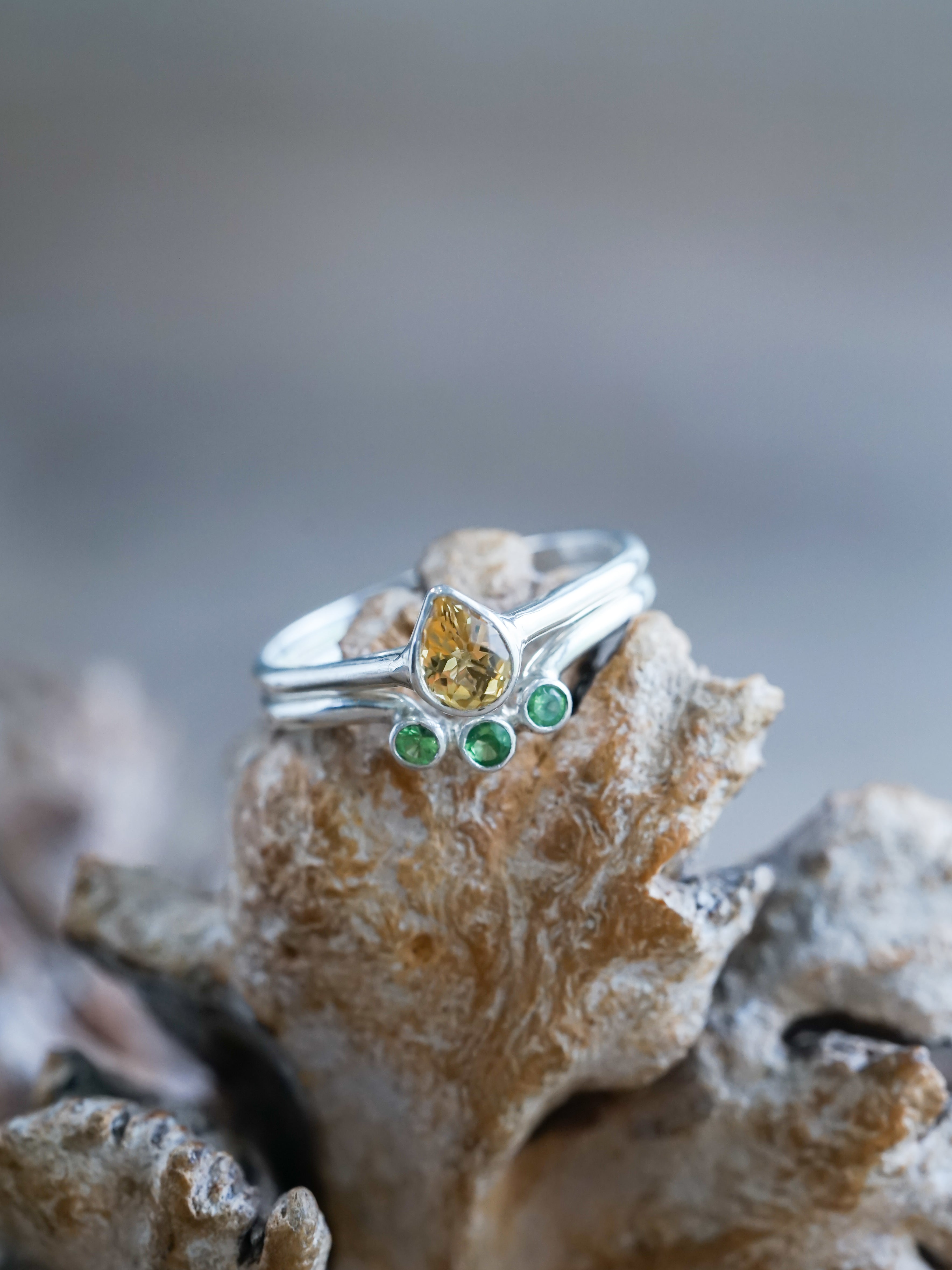 Aquamarine,Garnet Fire Opal Regal Halo ring - 14K White Gold |JewelsForMe